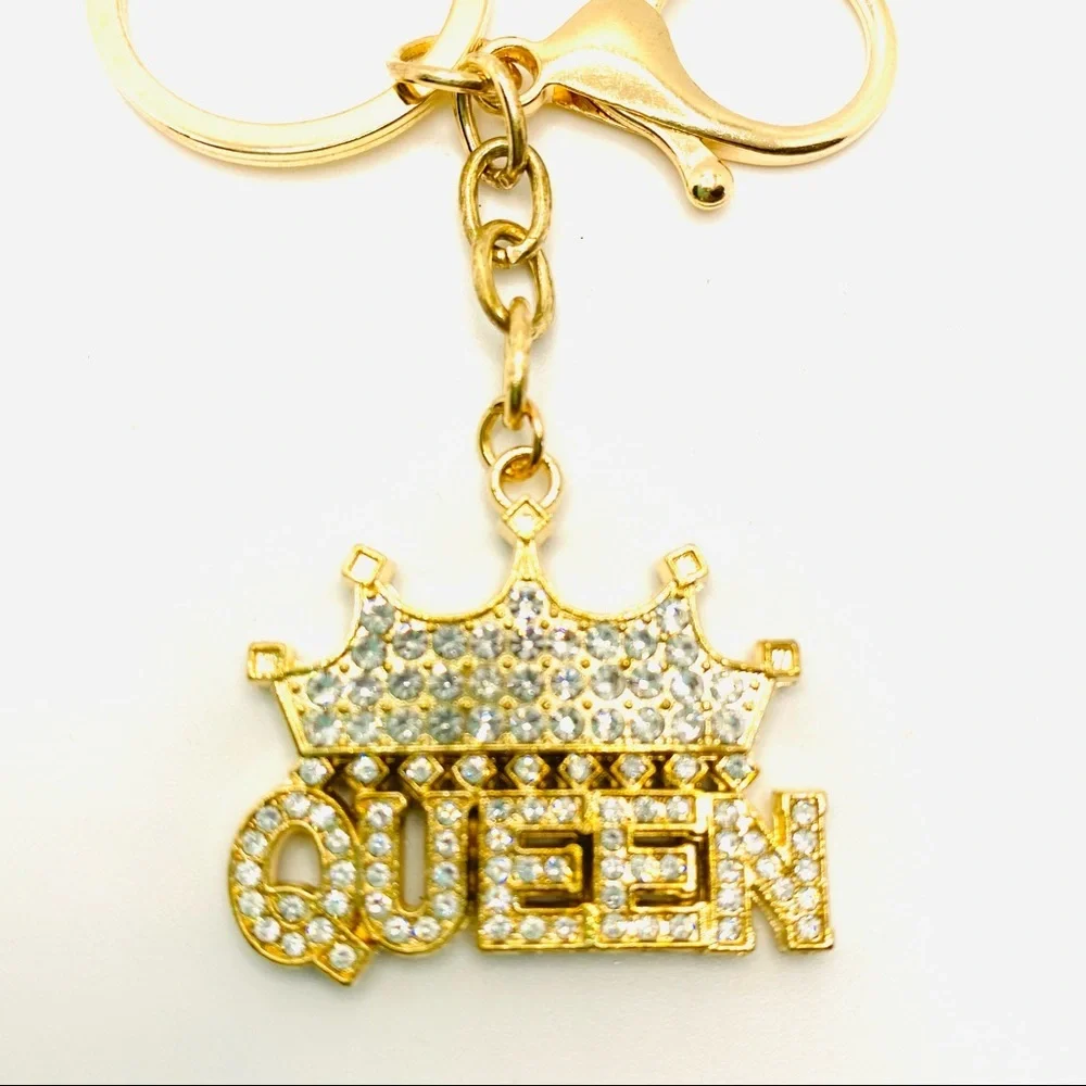 Purse Charm Key Chain Queen Crystals set in Golden tone. HIGH QUALITY CRYSTALS!